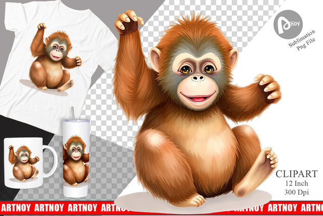 Watercolor Clipart Orangutan Wildlife Sublimation artnoy 