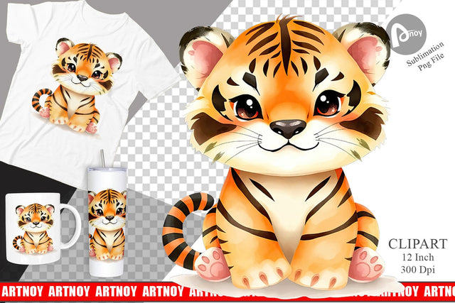 Watercolor Clipart Tiger Wildlife Sublimation artnoy 