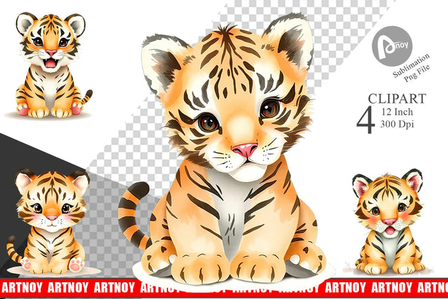Watercolor Clipart Tiger Wildlife Sublimation artnoy 