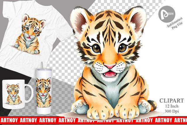 Watercolor Clipart Tiger Wildlife Sublimation artnoy 