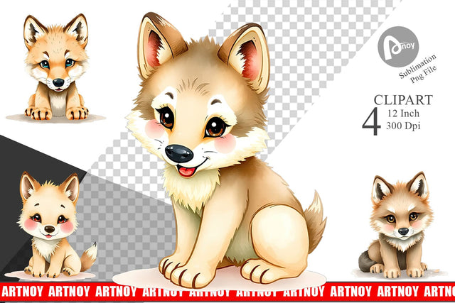 Watercolor Clipart Wolf Wildlife Sublimation artnoy 