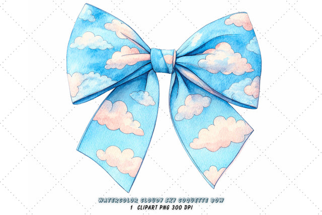 Watercolor Cloudy Sky Coquette Bow Clipart, watercolor cloudy bow, sky coquette bow, artistic bow design, cloudy sky clipart, digital bow design, blended watercolor bow, sky bow art Sublimation FloridPrintables 