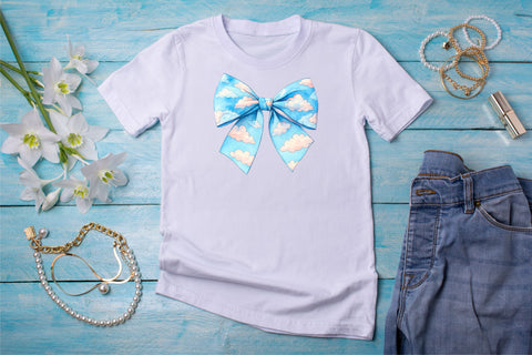 Watercolor Cloudy Sky Coquette Bow Clipart, watercolor cloudy bow, sky coquette bow, artistic bow design, cloudy sky clipart, digital bow design, blended watercolor bow, sky bow art Sublimation FloridPrintables 