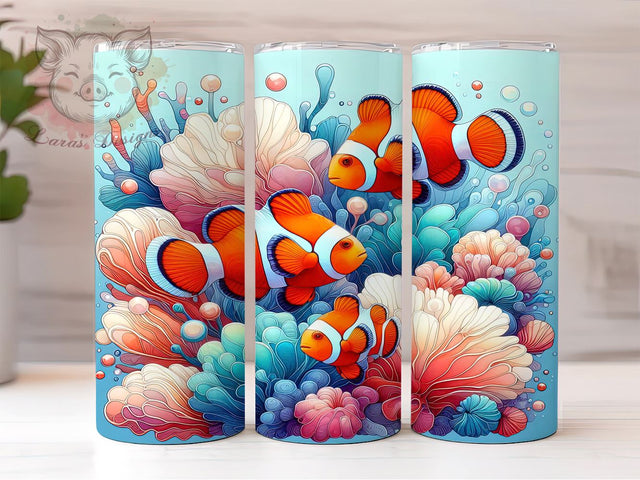 Watercolor Clownfish Tumbler, Coral Reef Design, Sublimation PNG, 20oz Tumbler, Ocean Theme Tumbler, Marine Life Wrap, Fish Lover Gift, Tropical Decor Sublimation Lara' s Designs 