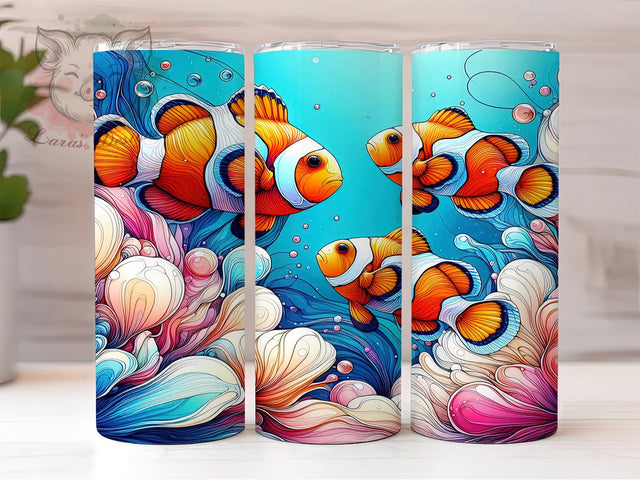 Watercolor Clownfish Tumbler, Coral Reef Design, Sublimation PNG, 20oz Tumbler, Ocean Theme Tumbler, Marine Life Wrap, Fish Lover Gift, Tropical Decor Sublimation Lara' s Designs 