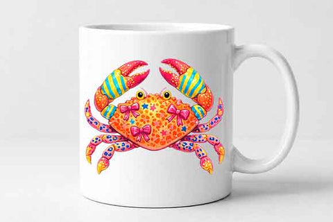 Watercolor Coastal Crab PNG Colorful Sea Life Sublimation Design SVG BillahCrafts 