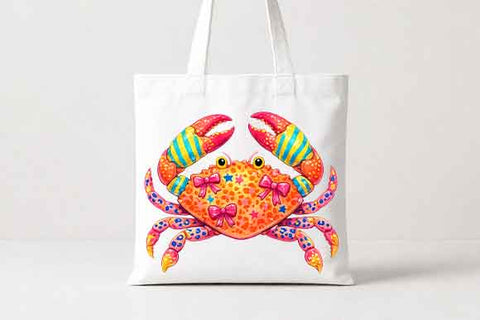 Watercolor Coastal Crab PNG Colorful Sea Life Sublimation Design SVG BillahCrafts 