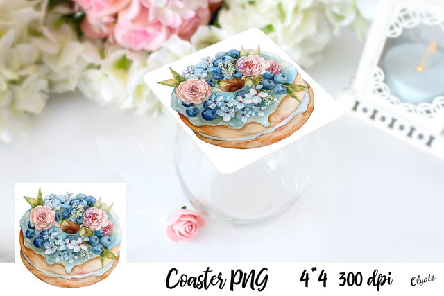 Watercolor Coaster Sublimation PNG. Donut Coaster PNG Sublimation Olga Terlyanskaya 