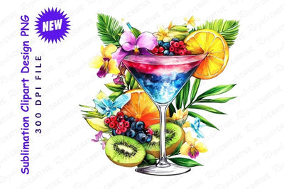 Watercolor Cocktail Clipart With Fruits And Flowers Sublimation Regulrcrative 