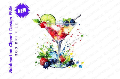 Watercolor Cocktail With Berries And Fruits Sublimation Regulrcrative 