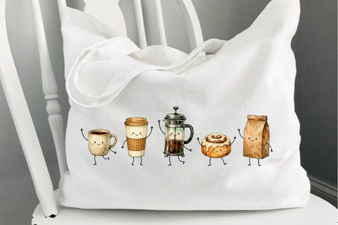 Watercolor Coffee Character PNG, Cute Cafe Digital Design SVG Pickled Thistle Creative 