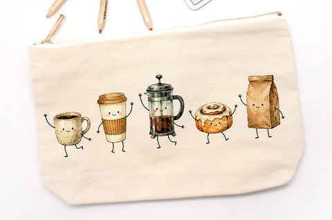 Watercolor Coffee Character PNG, Cute Cafe Digital Design SVG Pickled Thistle Creative 