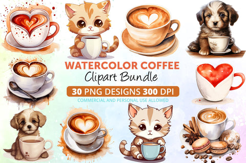 Watercolor Coffee Clipart Bundle Sublimation Regulrcrative 