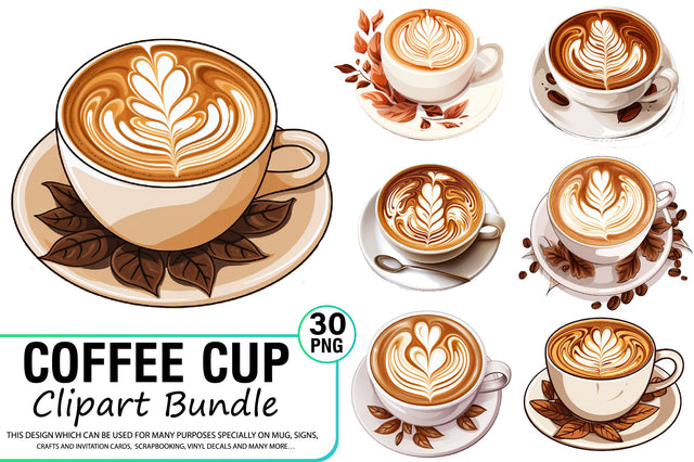 Watercolor Coffee Cup Clipart Bundle Sublimation Regulrcrative 