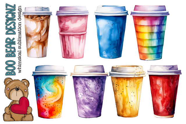 Watercolor Coffee Cup Clipart Cute Takeaway Coffee To Go Sublimation Boo Bear Designz 