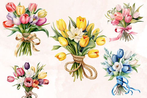 Watercolor Colorful 3D Tulip Clipart Bundle Sublimation Designangry 
