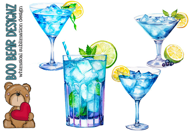 Watercolor Colorful Cocktail clipart Sublimation Boo Bear Designz 