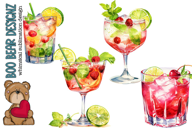 Watercolor Colorful Cocktail Clipart Sublimation Boo Bear Designz 