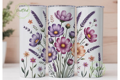 Watercolor Cosmos & Lavender Tumbler Sublimation PixelChick 