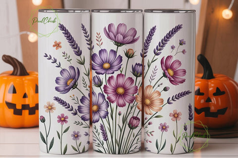 Watercolor Cosmos & Lavender Tumbler Sublimation PixelChick 