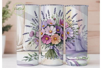 Watercolor Cosmos & Lavender Tumbler Sublimation PixelChick 