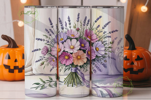 Watercolor Cosmos & Lavender Tumbler Sublimation PixelChick 