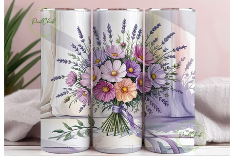Watercolor Cosmos & Lavender Tumbler Sublimation PixelChick 