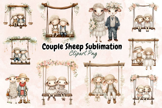 Watercolor Couple Sheep Sublimation Clipart Bundle Sublimation Designangry 