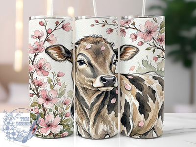 Watercolor Cow Cherry Blossom 20oz Tumbler, Cow Motif, Watercolor Art Design, Cherry Blossom Theme, Pastel Accent, Whimsical Charm, Sublimation Wrap, 20oz Tumbler Sublimation ToriDesigns 