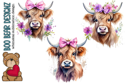 Watercolor Cow Clipart Sublimation Boo Bear Designz 