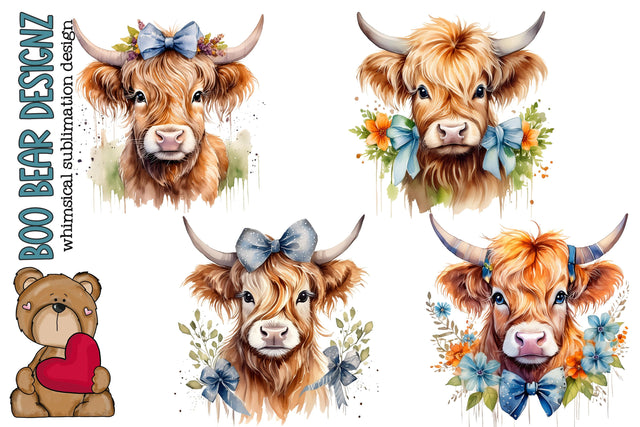 Watercolor Cow Clipart Sublimation Boo Bear Designz 