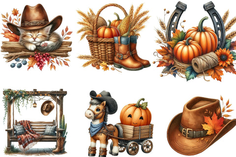 Watercolor Cowboy Autumn Clipart Sublimation SVGista 