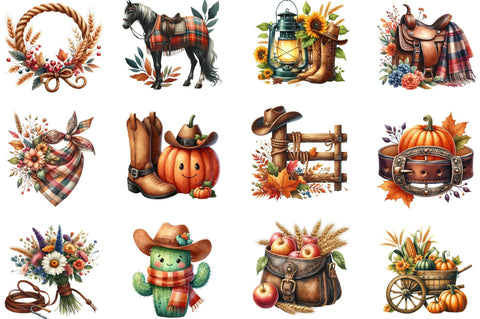 Watercolor Cowboy Autumn Clipart Sublimation SVGista 