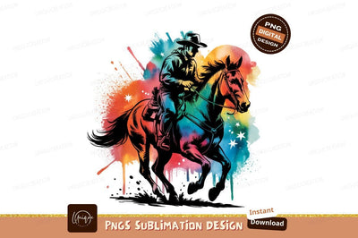 Watercolor Cowboy Horseback Ride Sublimation Png Sublimation Designangry 