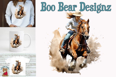 Watercolor Cowgirl Clipart Sublimation Boo Bear Designz 