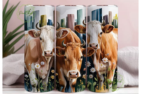 Watercolor Cows 20oz Tumbler Wrap Sublimation PixelChick 
