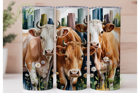 Watercolor Cows 20oz Tumbler Wrap Sublimation PixelChick 