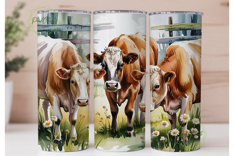 Watercolor Cows 20oz Tumbler Wrap Sublimation PixelChick 