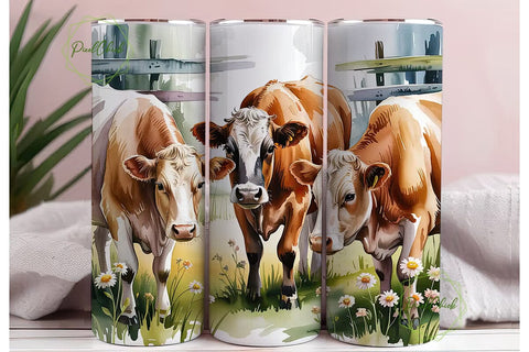 Watercolor Cows 20oz Tumbler Wrap Sublimation PixelChick 