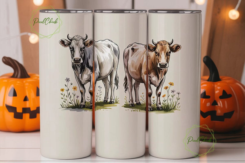 Watercolor Cows Tumbler Wrap Sublimation PixelChick 