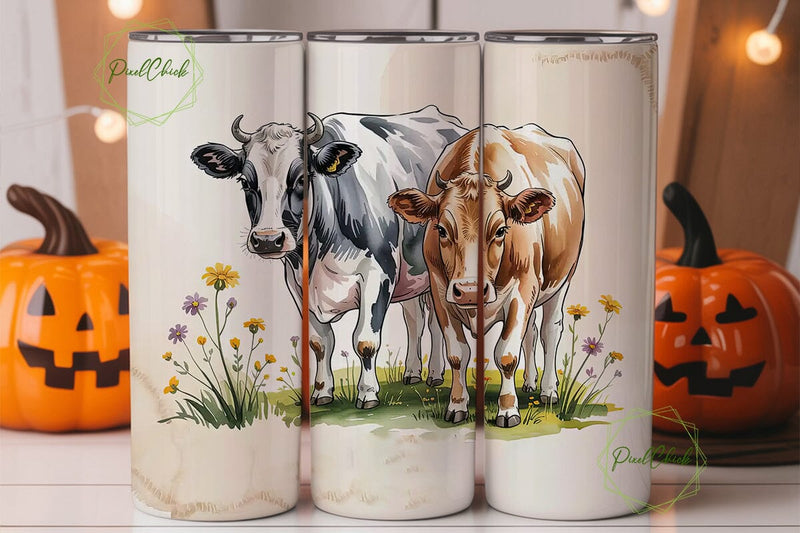 Watercolor Cows Tumbler Wrap Sublimation PixelChick 