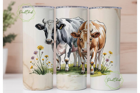 Watercolor Cows Tumbler Wrap Sublimation PixelChick 