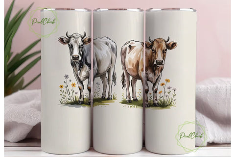Watercolor Cows Tumbler Wrap Sublimation PixelChick 