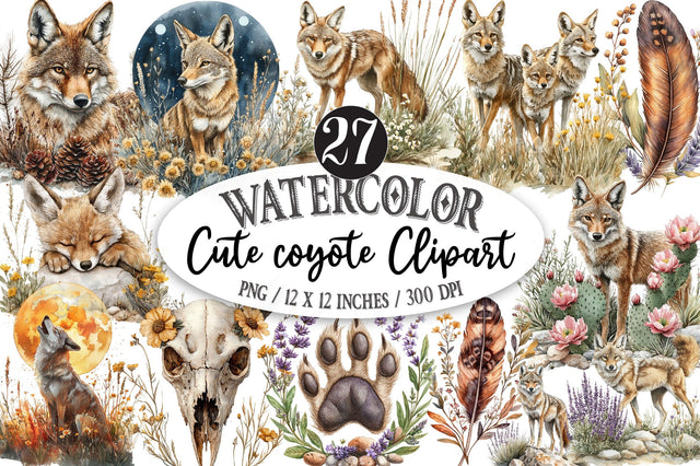 Watercolor coyote Clipart Sublimation SVGista 