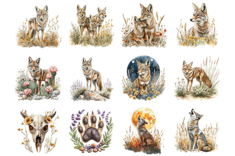 Watercolor coyote Clipart Sublimation SVGista 