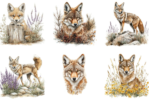 Watercolor coyote Clipart Sublimation SVGista 