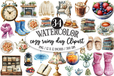 Watercolor cozy rainy day Clipart SVG SVGista 