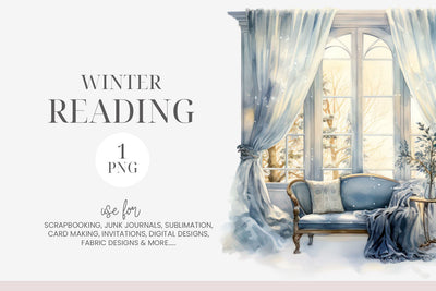Watercolor Cozy Reading Nook Clipart Sublimation BijouBay 
