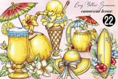 Watercolor Cozy Yellow Summer Clipart Bundle. Sublimation SVGArt 
