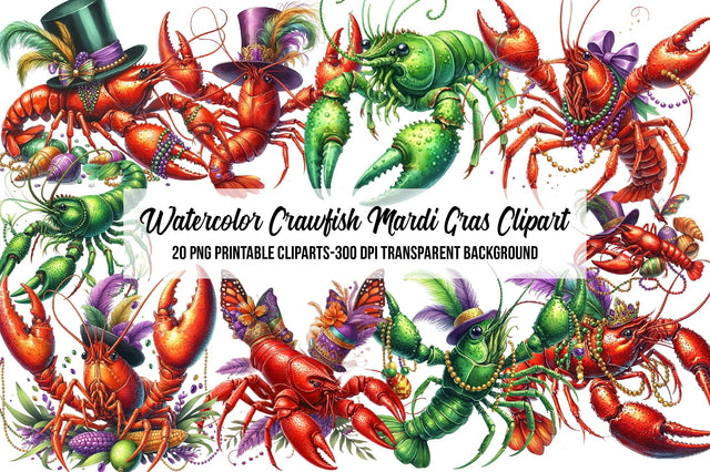 Watercolor Crawfish Mardi Gras Clipart Sublimation Rupkotha 